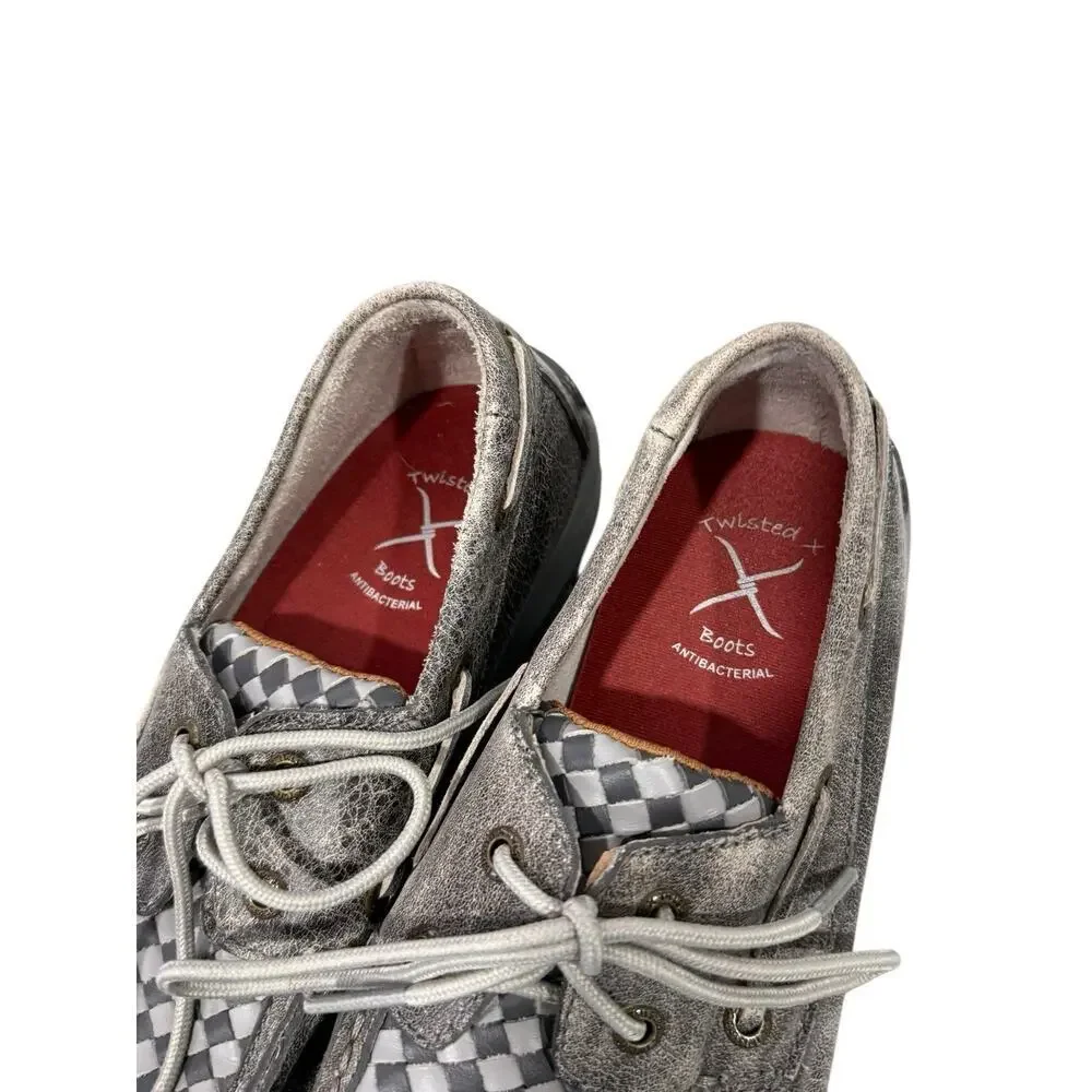 Twisted X Kid's Grey Weave Moc Leather Slip On Flats Youth Size 4.5 M